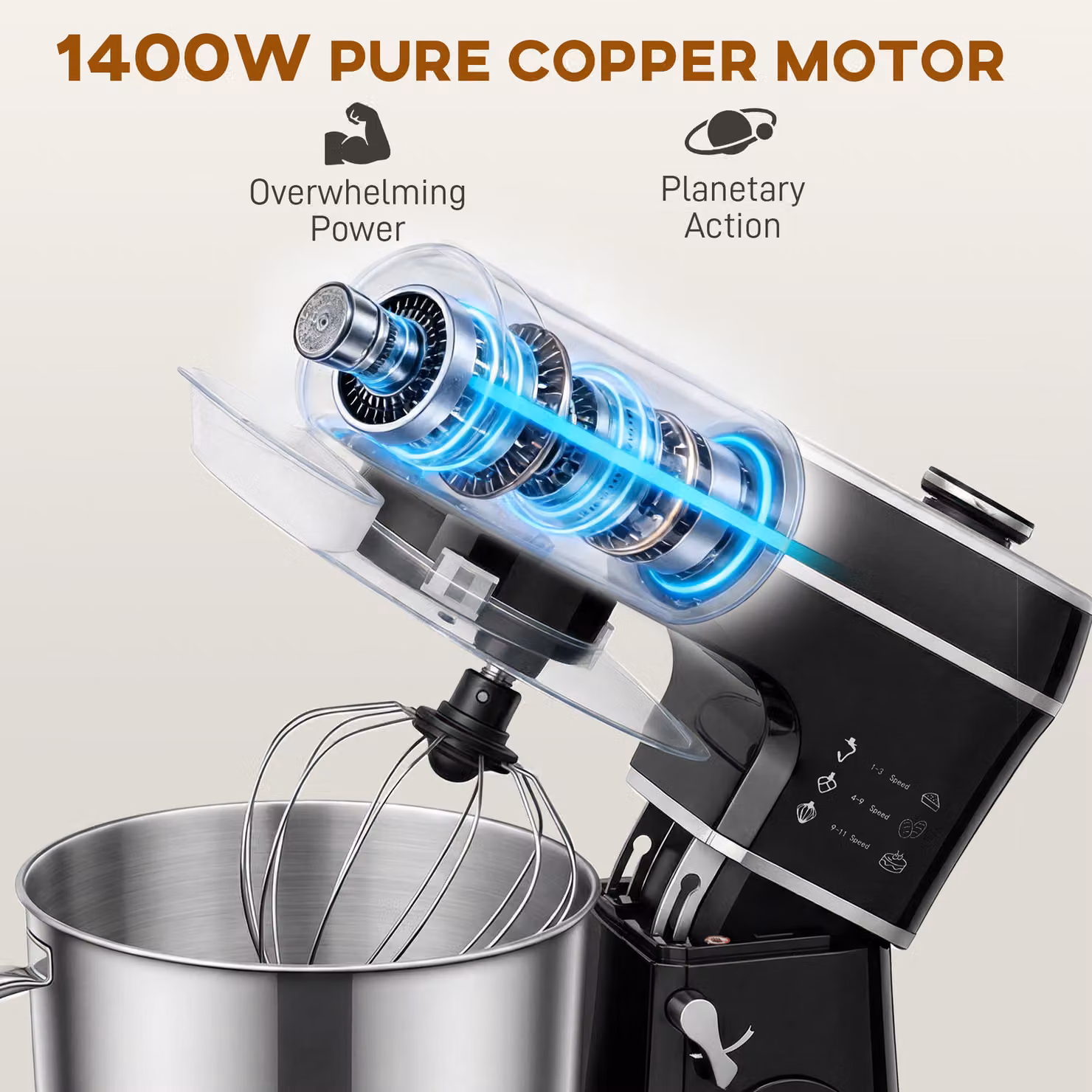 HOMCOM Black Tilt-Head Stand Mixer with 6L Capacity, 1400W Power, 11 Speeds, Pulse and Fermentation Functions and LED Display – 6