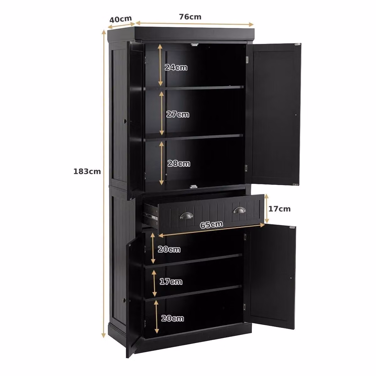Costway Black Wood Tall Freestanding Storage Cabinet with 2 Hinged Doors and Internal Shelves – 3