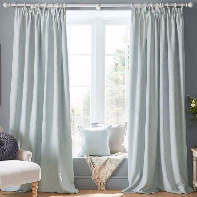 Laura Ashley Whinfell Ready Made Pencil Pleat Curtains in Duckegg Blue