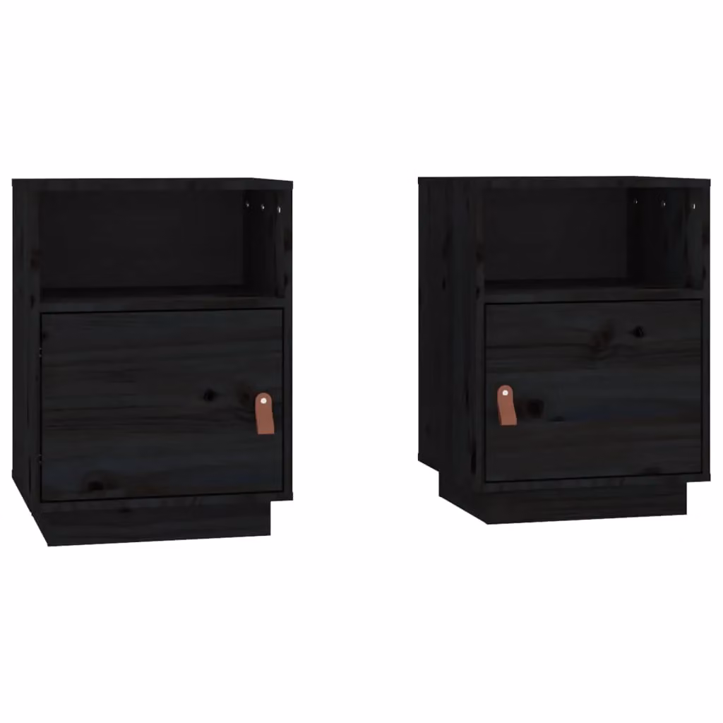 Berkfield Home Set of 2 Black Solid Wood Pine Bedside Cabinets, W/D/H: 40 x 34 x 55 cm – 1