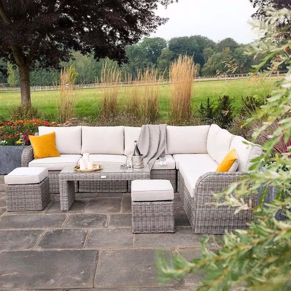 Primrose Living Luxury 8 Seater Modular Rattan Garden Furniture Set with Coffee Table and Ottomans in Grey – 2