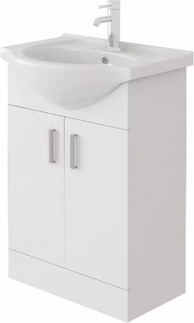 Nordara Modern White Glossy Freestanding Bathroom Vanity Unit with Ceramic Basin – 1