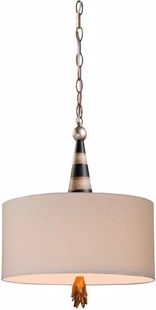 Elstead Flambeau 2 Light Ceiling Pendant in Black and Gold/Brass with Beige Fabric Shade and E27 Bulb Holder