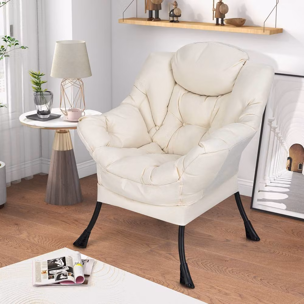 Gymax Elegant Recliner Lounge Armchair with Thick Foam Cushion in Beige – 2