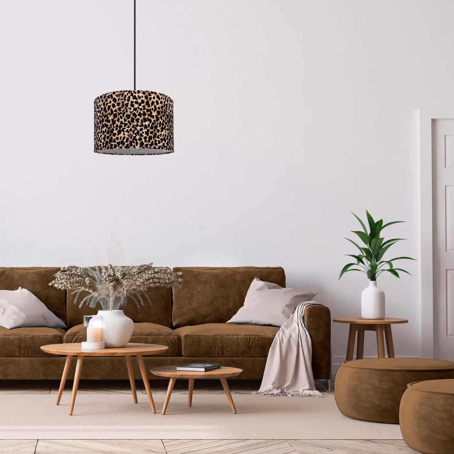 Happy Homewares Leopard Print Velvet Table or Pendant Lamp Shade in Black, Diameter: 30.48 cm – 6