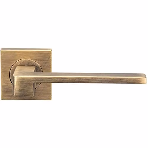 Loops Pair Flat Squared Bar Handle on Square Rose in Antique Brass with Concealed Fixings – 1