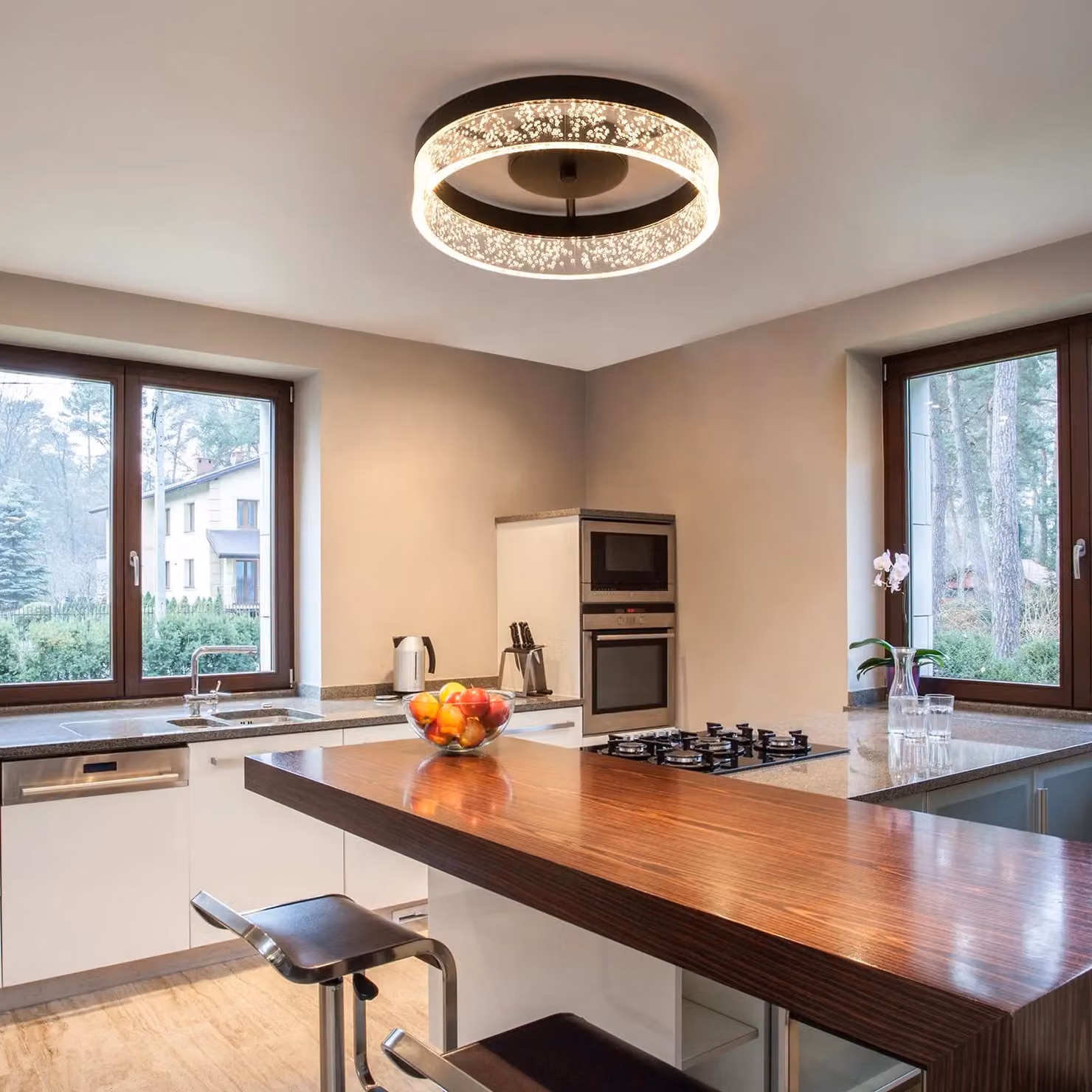 Garwarm Black Circular LED Flush Mount Ceiling Light, Diameter: 25.59 cm – 4