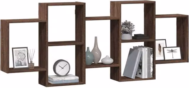 Berkfield Home Wall Mounted Oak Brown Engineered Wood Shelf W: 159 cm, D: 18 cm, H: 65 cm