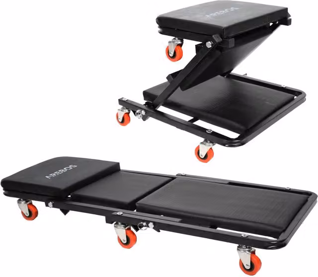 AREBOS Steel Workshop Creeper with Sitting and Lying Function, Black