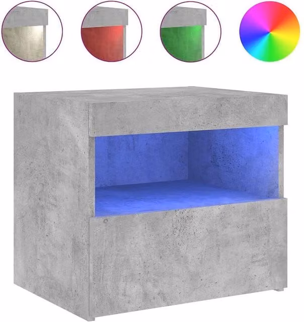 Berkfield Home Modern Bedside Cabinet with Integrated LED Lights in Grey, W: 50 cm, D: 40 cm, H: 45 cm