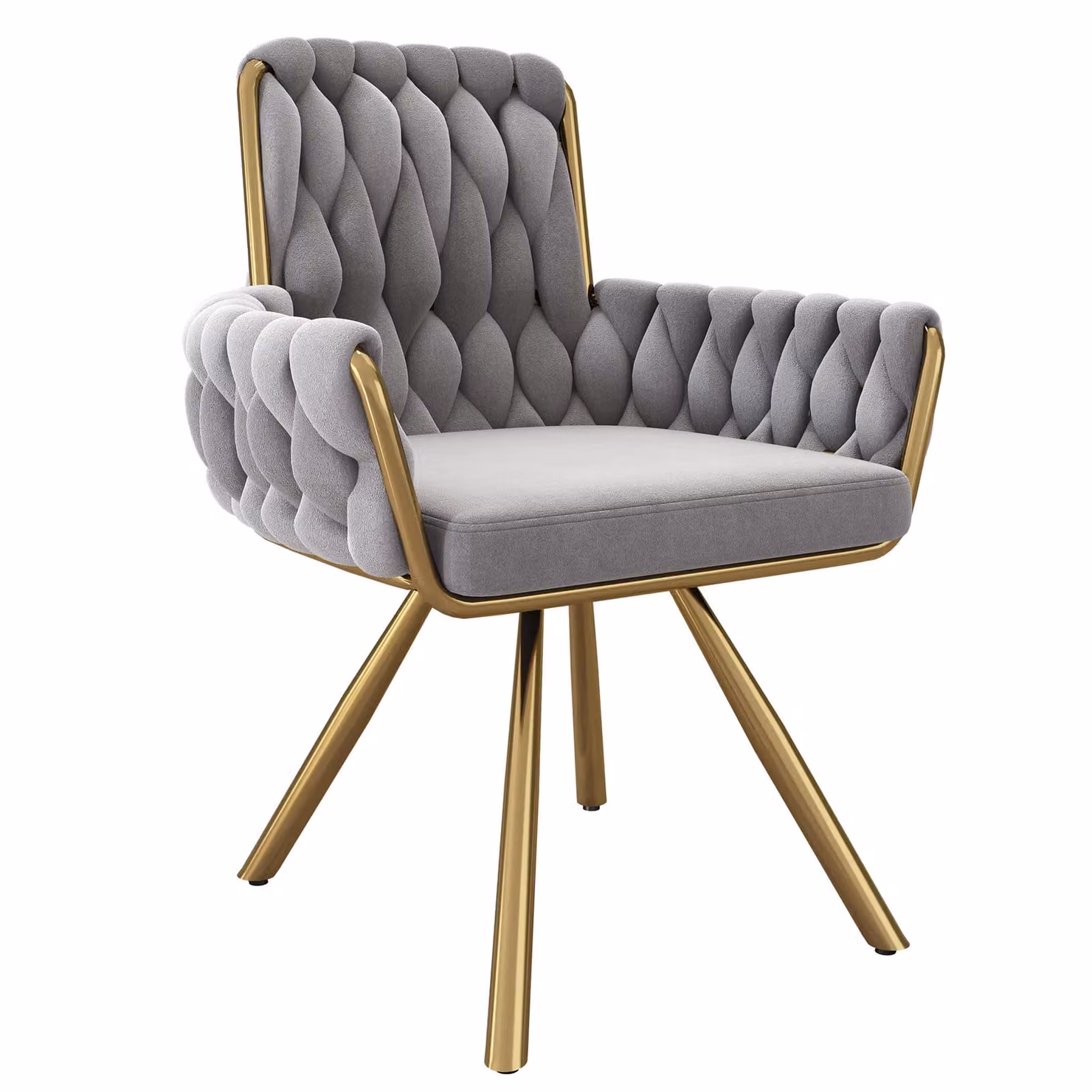 HomeTouch Set of 2 Grey Velvet Upholstered Swivel Kitchen Dining Chairs with Gold Metal Legs – 3