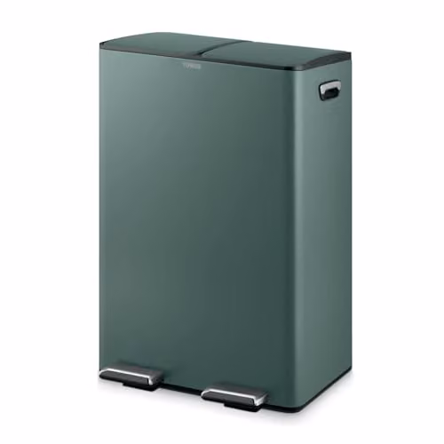 Tower 60L Recycling Pedal Bin with Two 30L Removable Inner Buckets, Green Coated Steel
