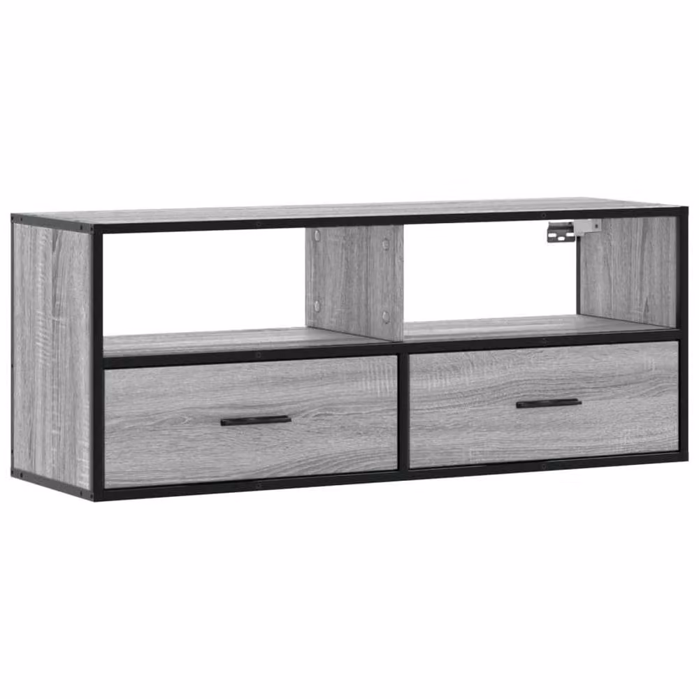 Berkfield Home Grey Sonoma TV Cabinet in Engineered Wood and Metal, W: 100 cm, D: 31 cm, H: 39.5 cm – 3