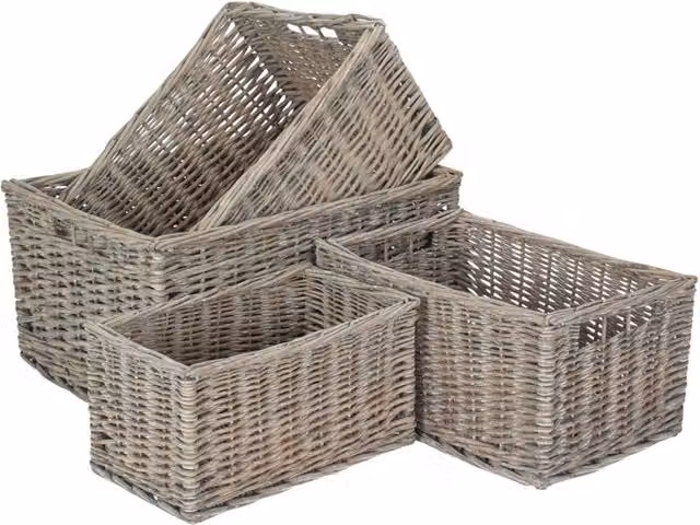 Red Hamper Set of 4 Grey Wash Unlined Willow Storage Baskets – 1