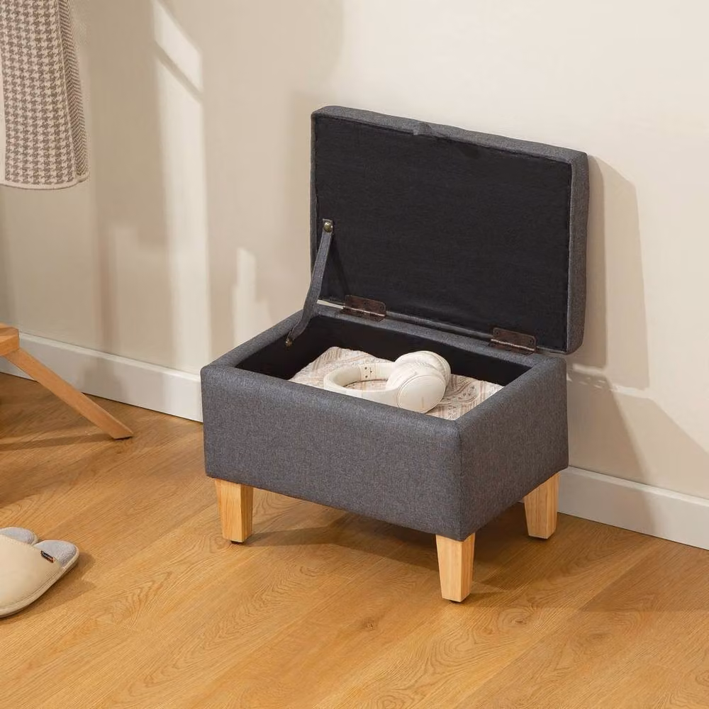 NESTLUNE Grey Linen Rectangular Storage Ottoman with Wood Frame – 4