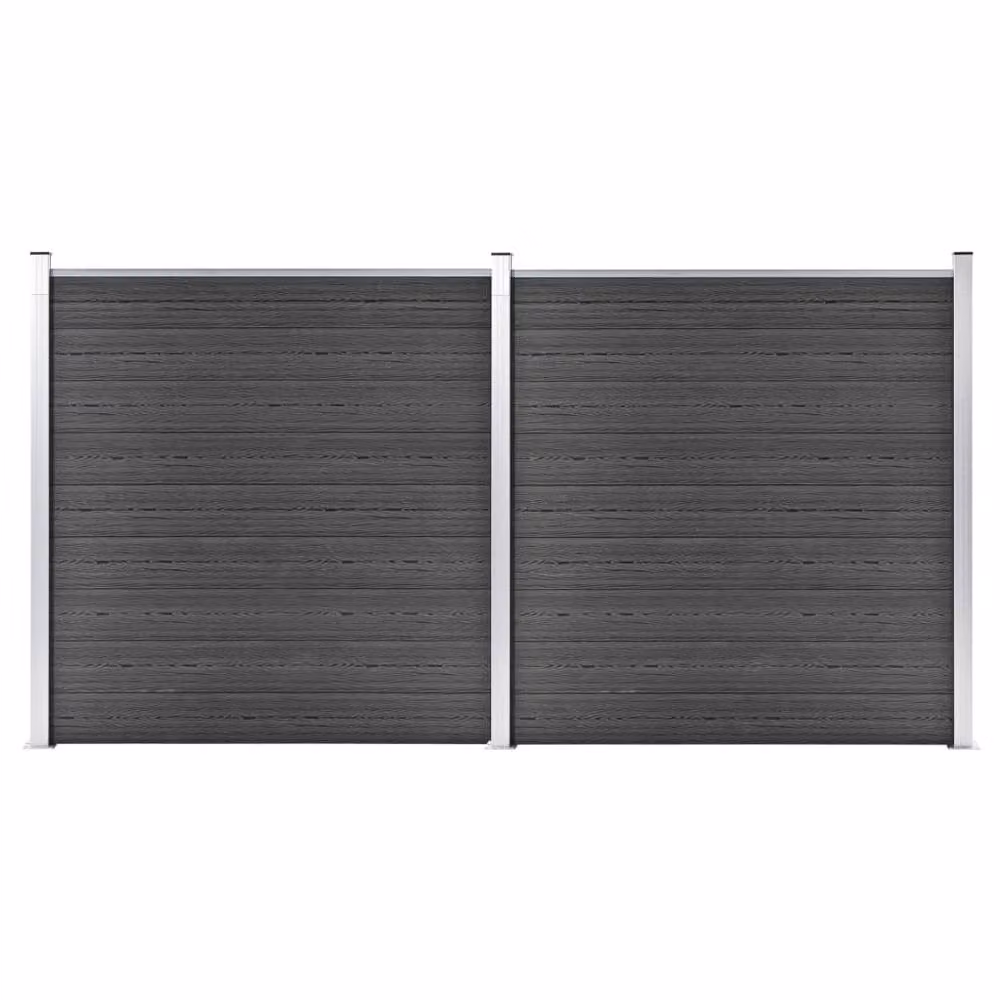 Berkfield Home WPC Fence Panel Set in Black, W: 353 cm, H: 186 cm – 2
