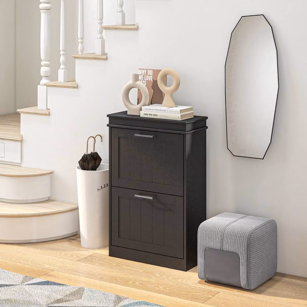 STILVORA Black Matt Shoe Cabinet with 2 Tilting Doors and Silver Details, H: 82.5 cm, W: 54.0 cm – 3