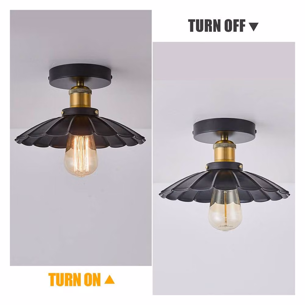 NIVOR Set of 2 Industrial Aluminium Flush Mount Ceiling Chandelier in Black, Diameter: 24.5 cm – 3