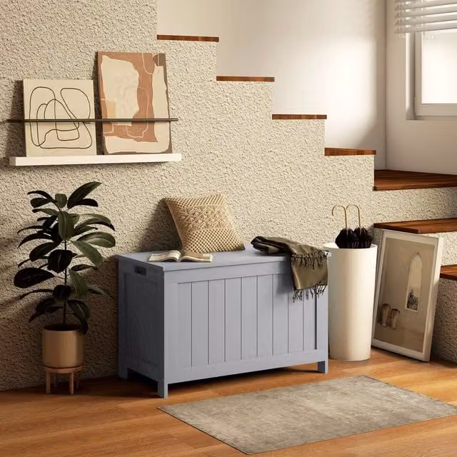 HOMCOM Modern Grey Storage Chest with 2 Safety Hinges