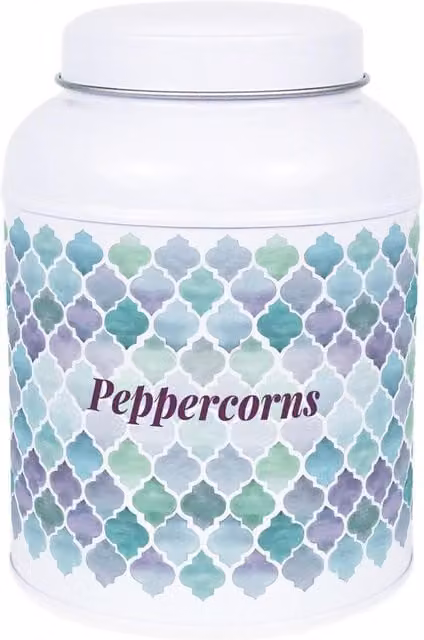 Purely Home Arabesque Tile Mixed Herbs Canister with Small Domed Lid, White and Multicolour, 110g
