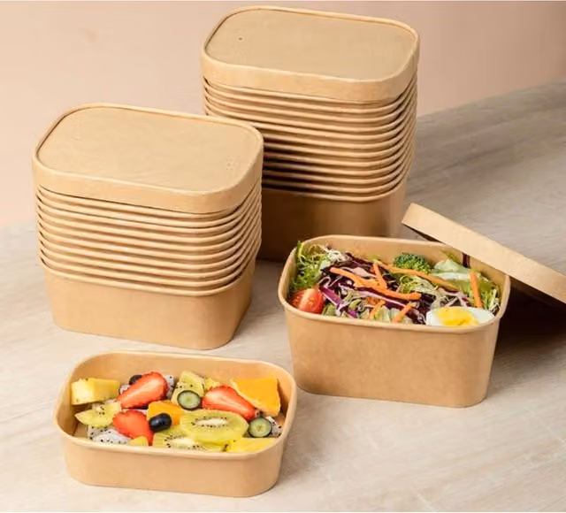 ECONX Brown Disposable Kraft Paper Food Containers with Lids, 500ml, Pack of 25