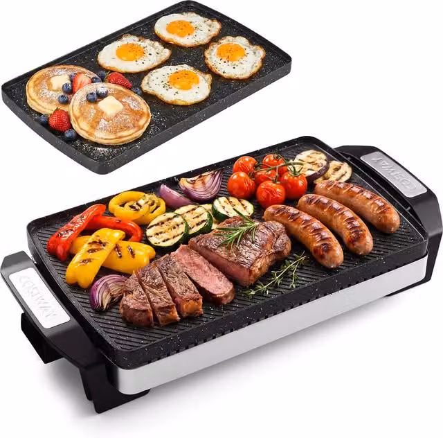 COSTWAY Reversible Electric Tabletop Grill Griddle in Black with Aluminium Surface