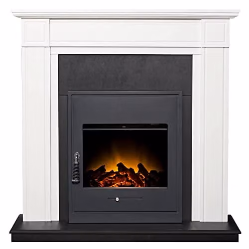 Adam Fires & Fireplaces Adam Georgian Fireplace in White and Black with Oslo Electric Inset Stove in Black, 39 Inch – 1