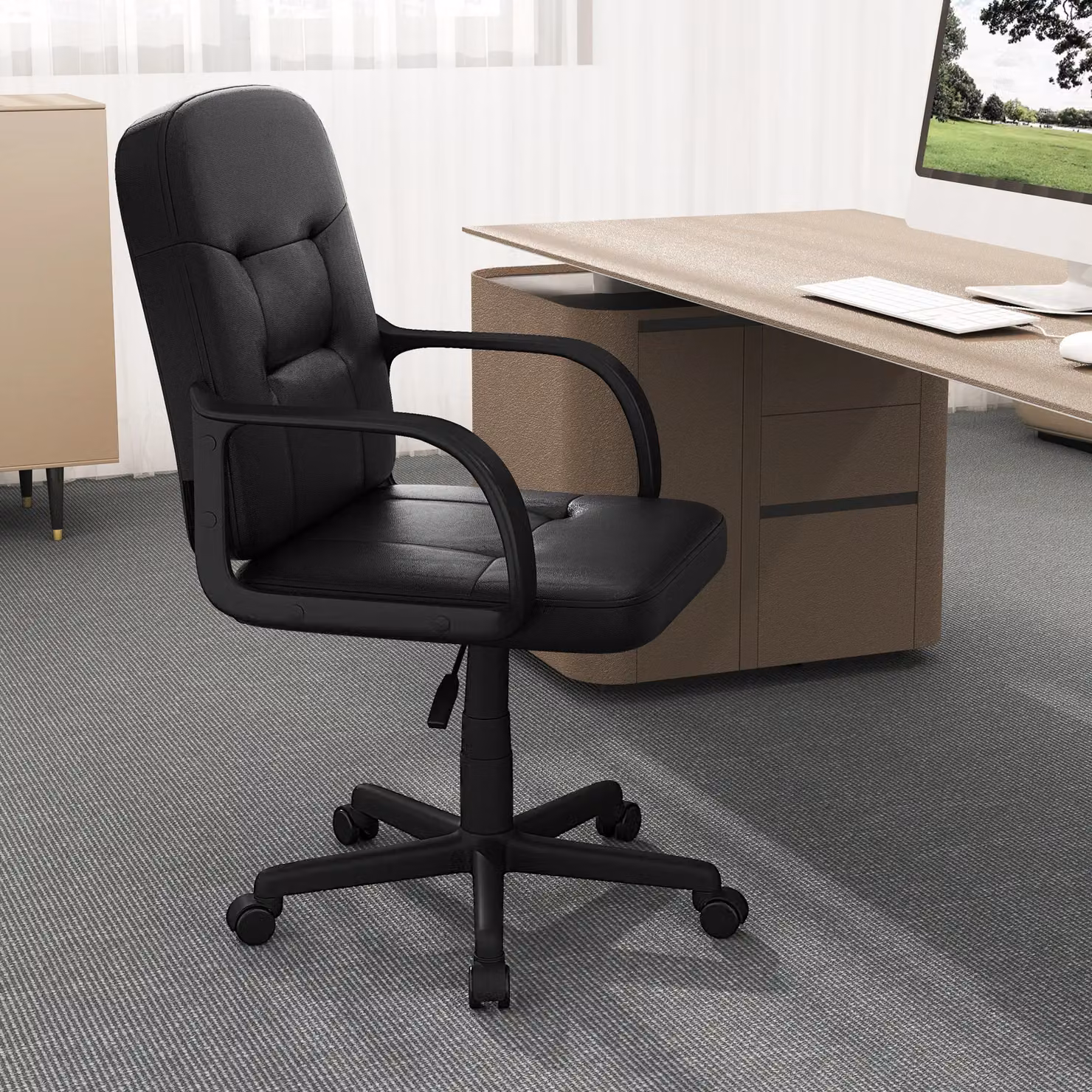 Costway Black PU Leather Executive Office Chair with Ergonomic Back and 360 Degree Swivel – 7