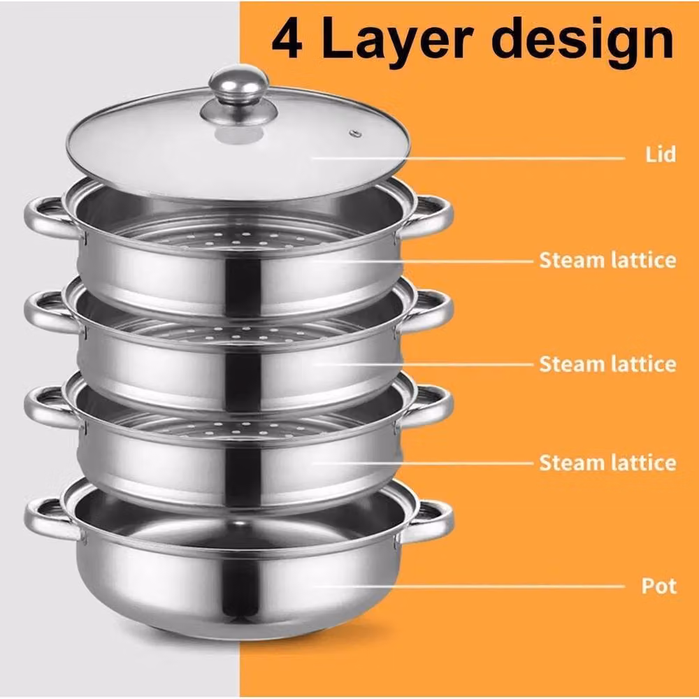 PAWNORA 4 Tier Stainless Steel Cooker Pot Set in Silver, 28 cm – 3