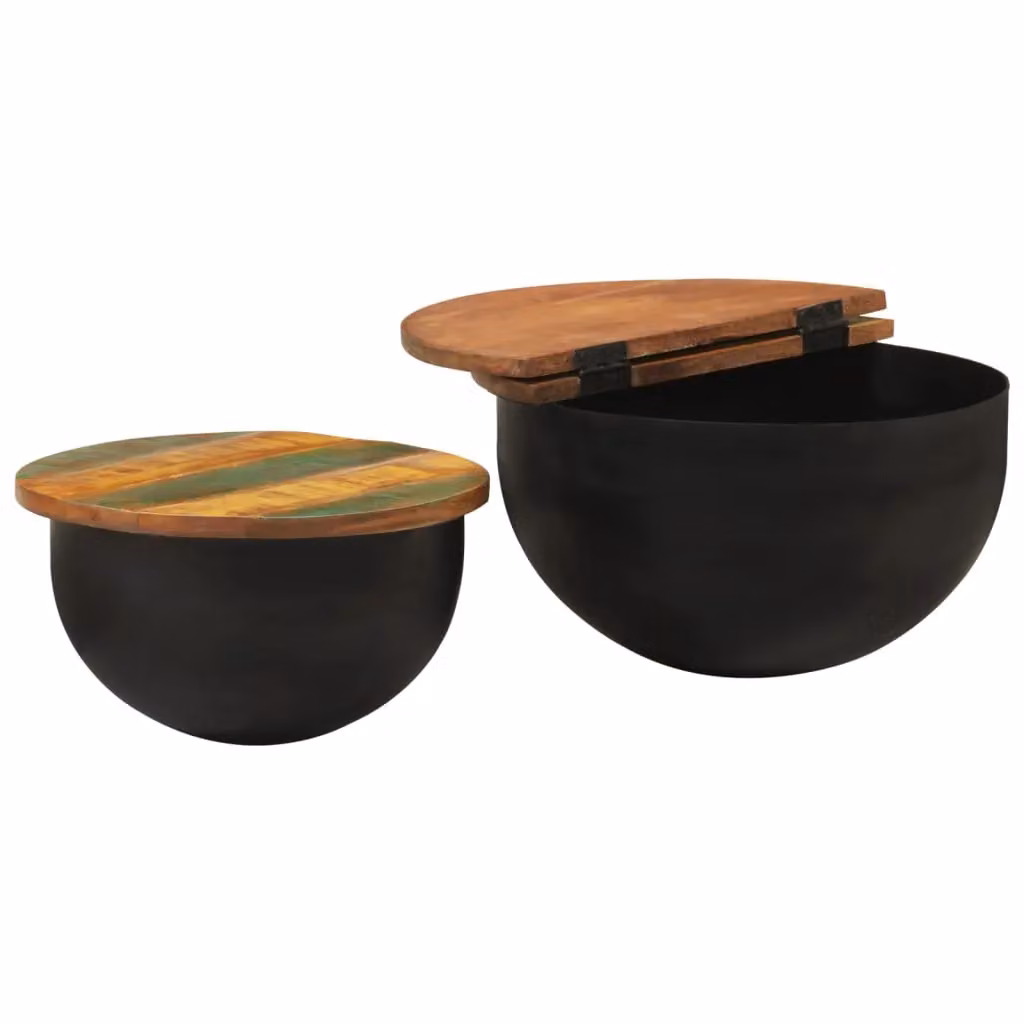 Berkfield Home 2 Piece Black Reclaimed Solid Wood Nested Coffee Table Set – 2