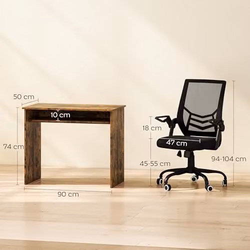 HOMCOM Modern Home Office Furniture Set with Desk, Office Chair and Shelf in Brown and Black – 5