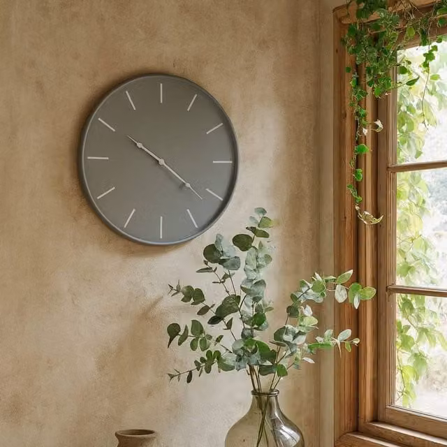 Wyld Haus Minimalist Grey and White Round Analog Metal Wall Clock, Diameter: 80 cm – 1