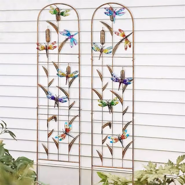 SPETLEK 2 Pack Brown Metal Dragonfly Obelisk Garden Trellis Support, H 100 cm x W 60 cm – 1