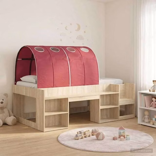 Berkfield Home Kids High Bed Frame with Storage and Stairs in Sonoma Oak and Red Brown – 1
