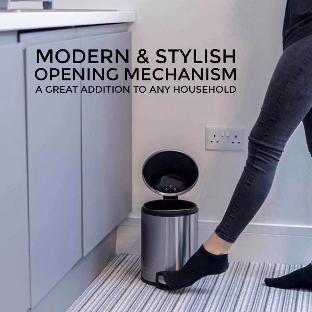 Havendro 5L Stainless Steel Silver Pedal Bin with Removable Inner Bucket for Kitchen or Bathroom – 4