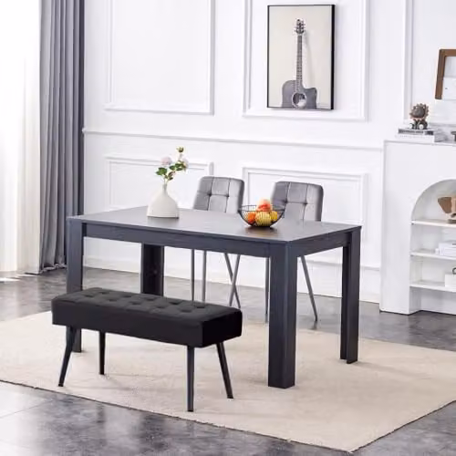 KOSY KOALA Modern Rectangular Dining Set with Table, 2 Grey Velvet Chairs and Bench in Black and Grey