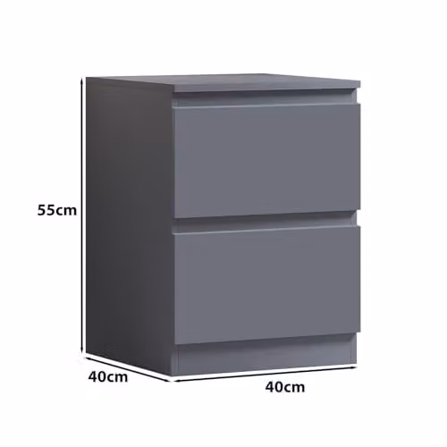 FWStyle Carlton 2 Drawer Bedside Table in Dark Grey, W: 55 cm, D: 44 cm, H: 40 cm – 3