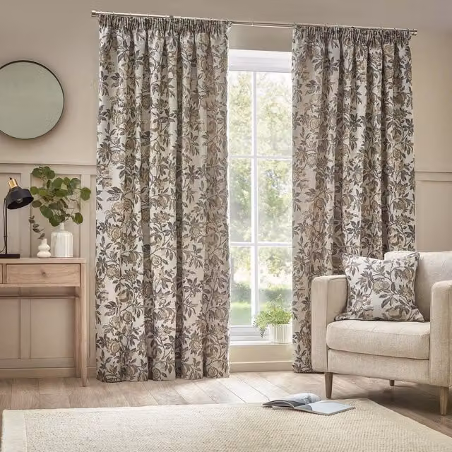 Make it a Home Pomegranate Floral Jacquard Pencil Pleat Curtains in Natural Multicolour, Height: 228 cm