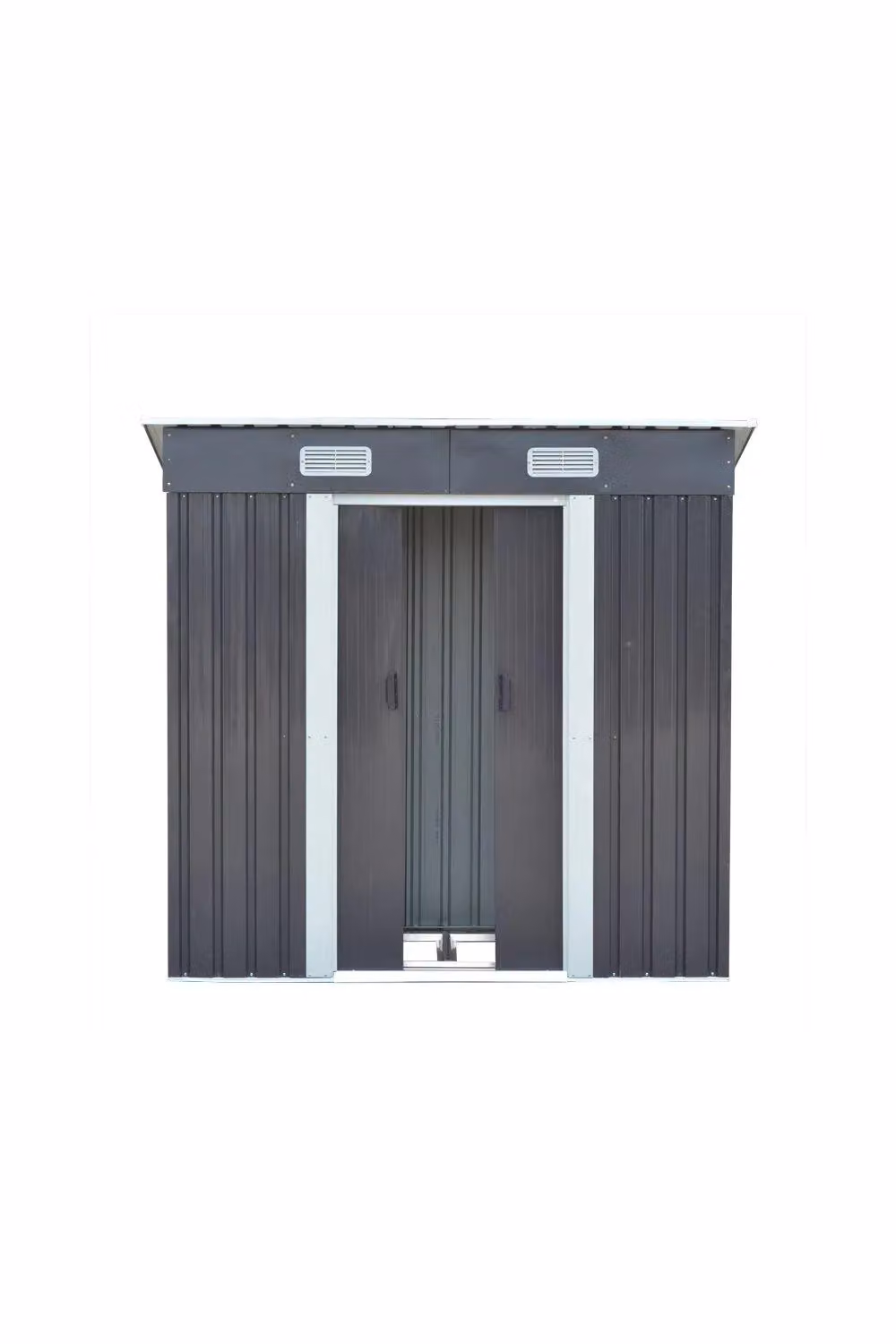 Garden Sanctuary Modern Pent Metal Garden Storage Shed in Black with Double Doors and Roof Vent, W/D/H: 182 x 183 x 182 cm – 2