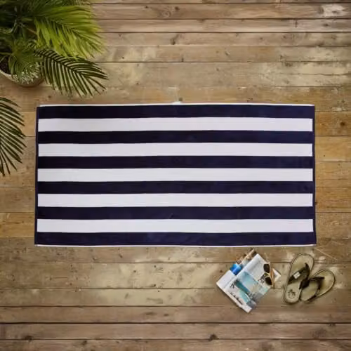 Deyongs Cabana Bay Striped Beach Towel in Blue, 100% Organic Cotton, W: 80 cm, L: 165 cm – 3