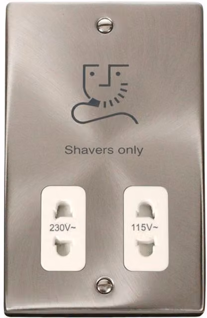 SE HOME White and Silver Satin Brushed Chrome Surface Mount Shaver Socket with Plate