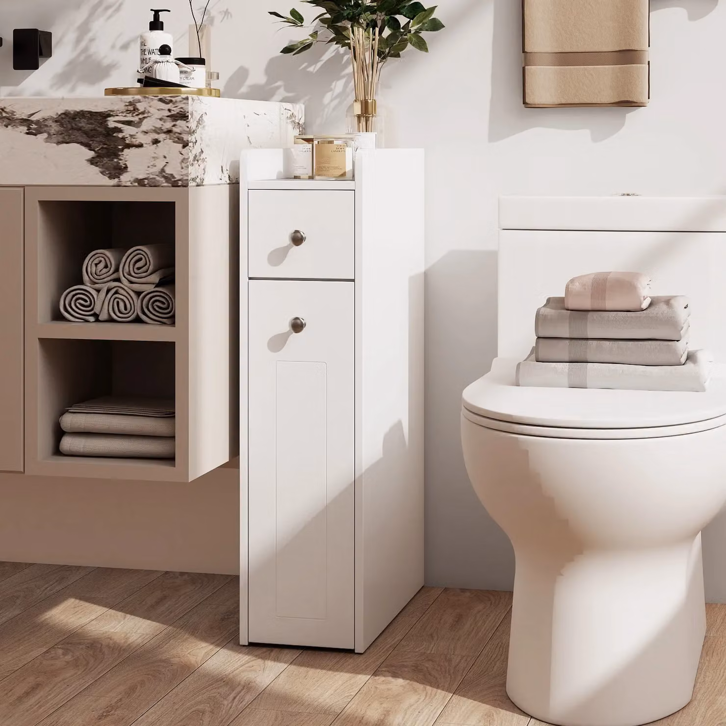 Gymax 4-Tier Narrow Bathroom Toilet Side Storage Cabinet with Slide Out Drawers in White – 2