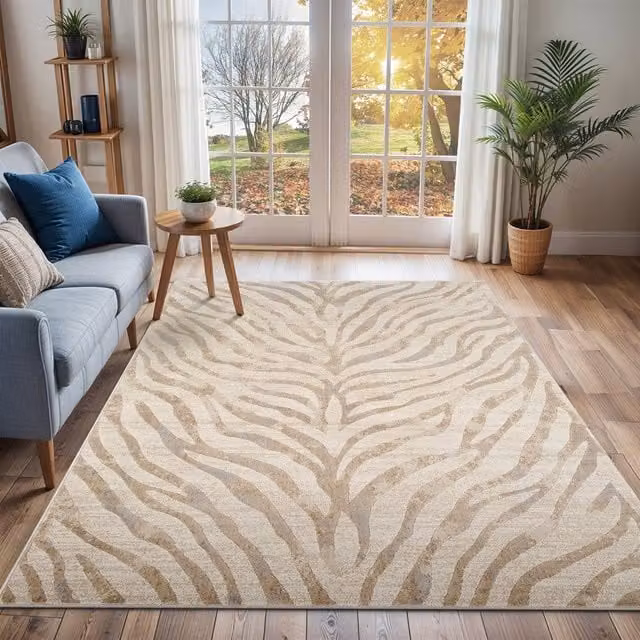 Livabliss Boho Zebra Animal Print Rug in Grey, Beige and Yellow, W: 80 cm, L: 150 cm