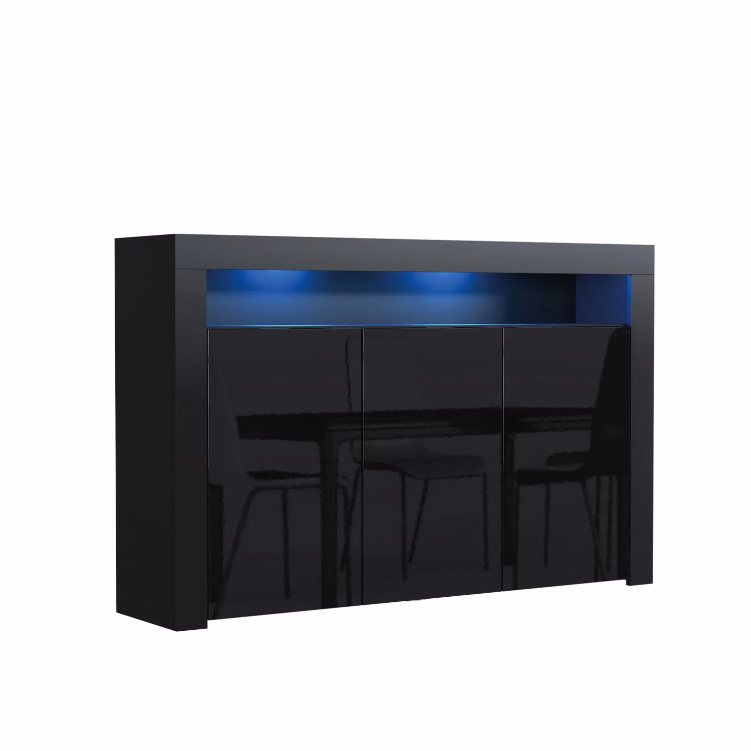 Mex Furniture LTD Modern Black Gloss Sideboard with Integrated LED Lighting, W: 155 cm, H: 92 cm, D: 40 cm – 2