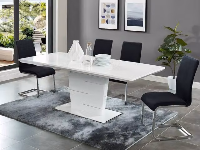 AMELLE Modern Rectangular Extendable Dining Table in Lacquered White MDF with Butterfly Leaf, W/D/H: 100 x 90 x 76 cm