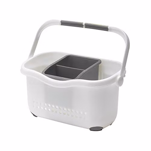 Addis Premium Sink Cutlery Draining Storage Caddy, White/Grey, W: 12 cm, D: 24 cm, H: 20.5 cm