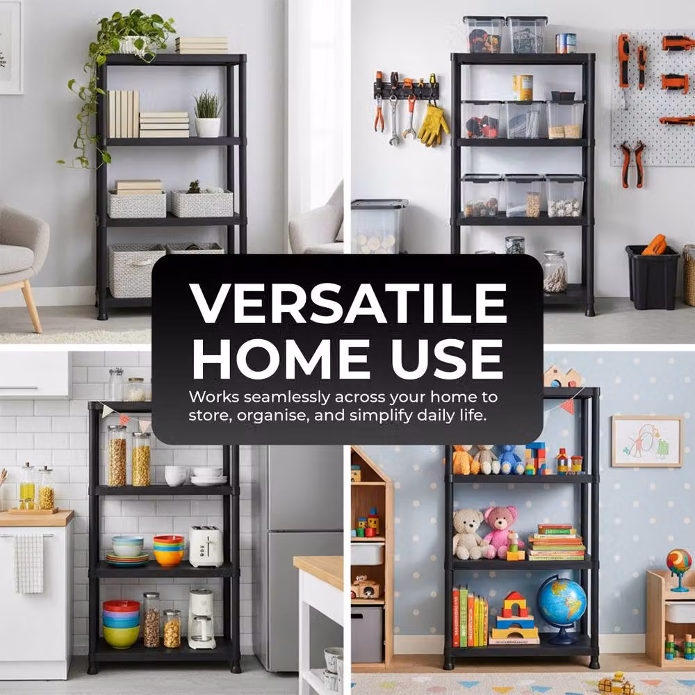 Crystals 4 Tier Plastic Home Storage Unit and Garage Organiser Rack in Black, Width: 60 cm – 7