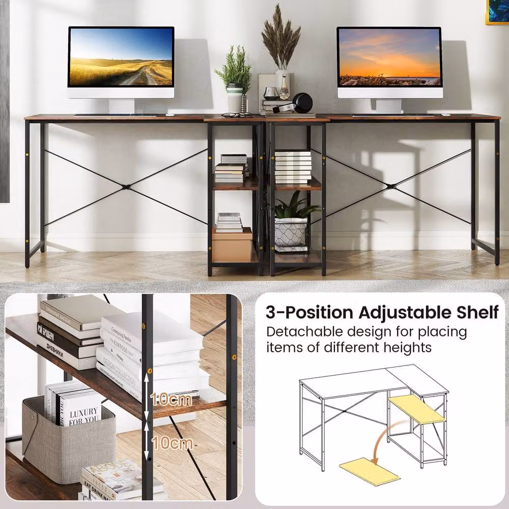 Gymax L-shaped Reversible Corner Computer Desk with Adjustable Shelf in Brown – 4