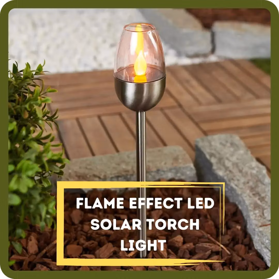 Marco Paul 4pc Solar LED Flame Effect Torch Lights in Silver – 5