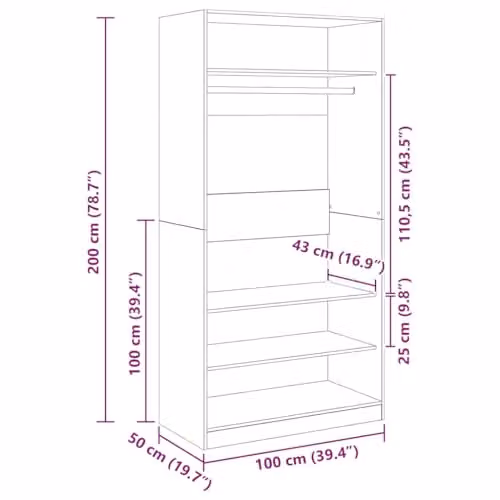vidaXL Modern Wardrobe in Brown, W/D/H: 100 x 50 x 200 cm – 3